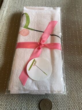White Flour Sack Towel Accent  Cloth with Pink Ribbon